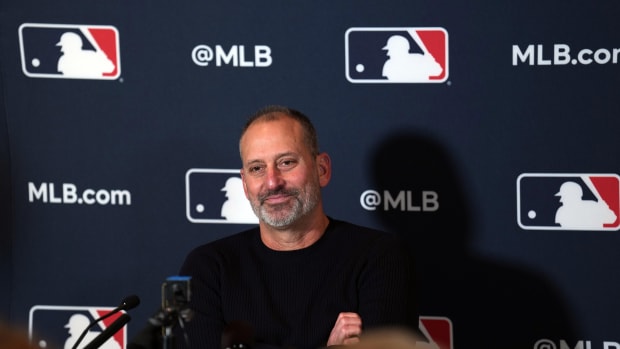 Diamondbacks manager Torey Lovullo speaks to the media at the Winter Meetings in Nashville, Tennessee.